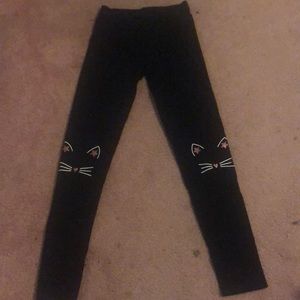 Girls Black Legging With Cats Faves on The Knees 👖🐈‍⬛